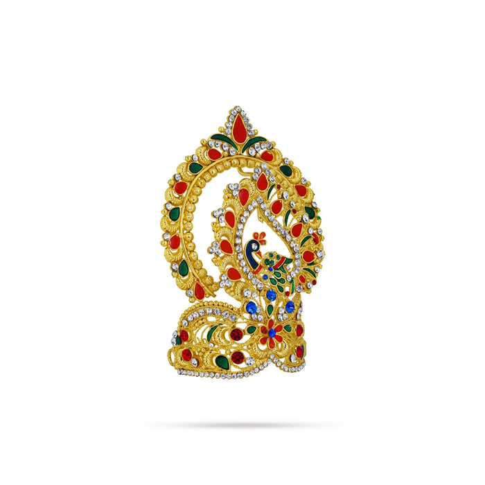 Stone Kireedam with Arch - 5 x 3.5 Inches | Multicolour Half Crown/ Gold Polish Turban / Stone Mukut for Deity