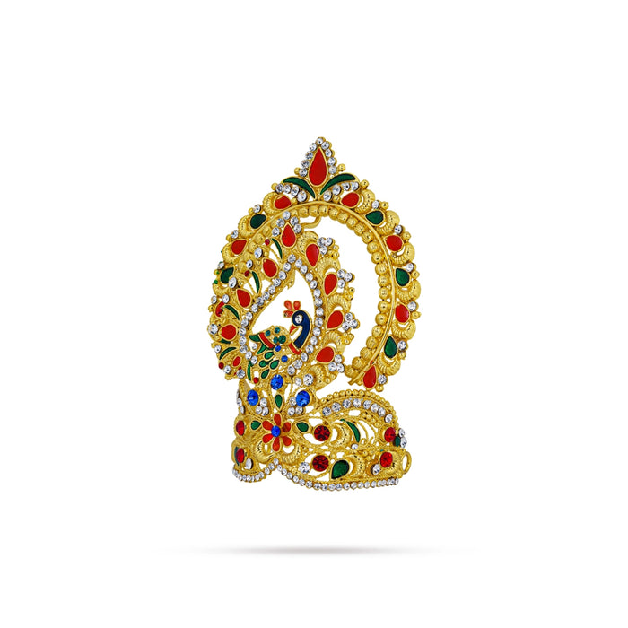 Stone Kireedam with Arch - 5 x 3.5 Inches | Multicolour Half Crown/ Gold Polish Turban / Stone Mukut for Deity