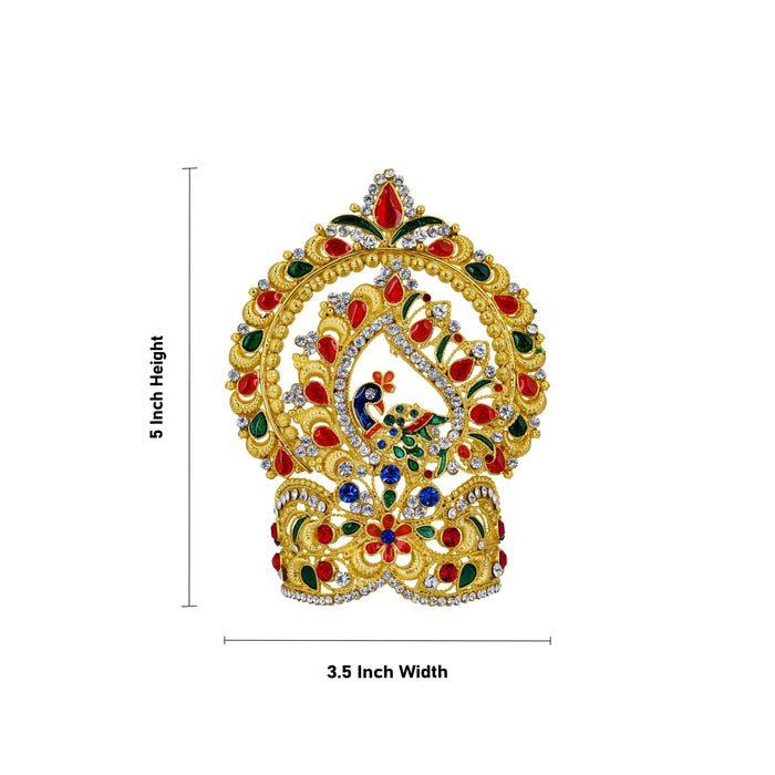 Stone Kireedam with Arch - 5 x 3.5 Inches | Multicolour Half Crown/ Gold Polish Turban / Stone Mukut for Deity