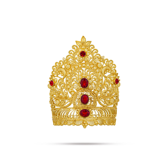 Half Kiridam - 4 x 3 Inches | Gold Polish Half Crown / Stone Kireedam for Deity Decor