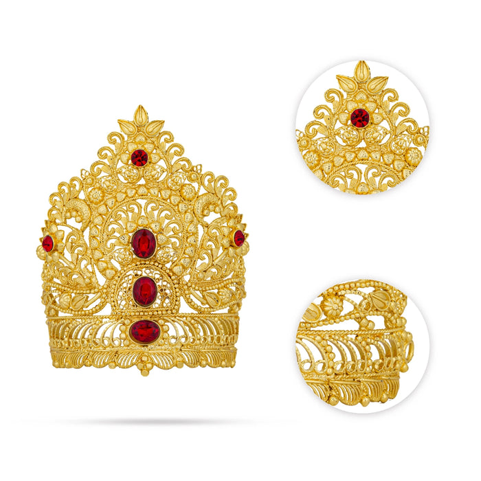 Half Kiridam - 4 x 3 Inches | Gold Polish Half Crown / Stone Kireedam for Deity Decor