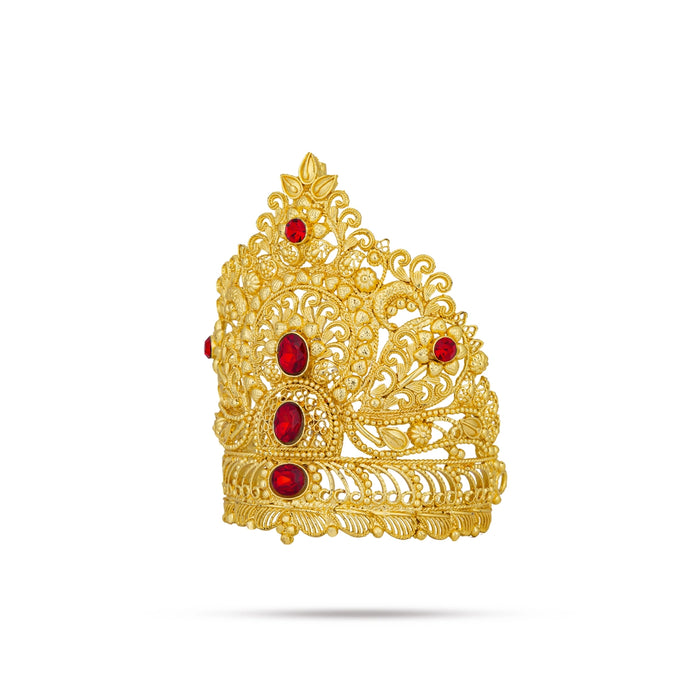 Half Kiridam - 4 x 3 Inches | Gold Polish Half Crown / Stone Kireedam for Deity Decor