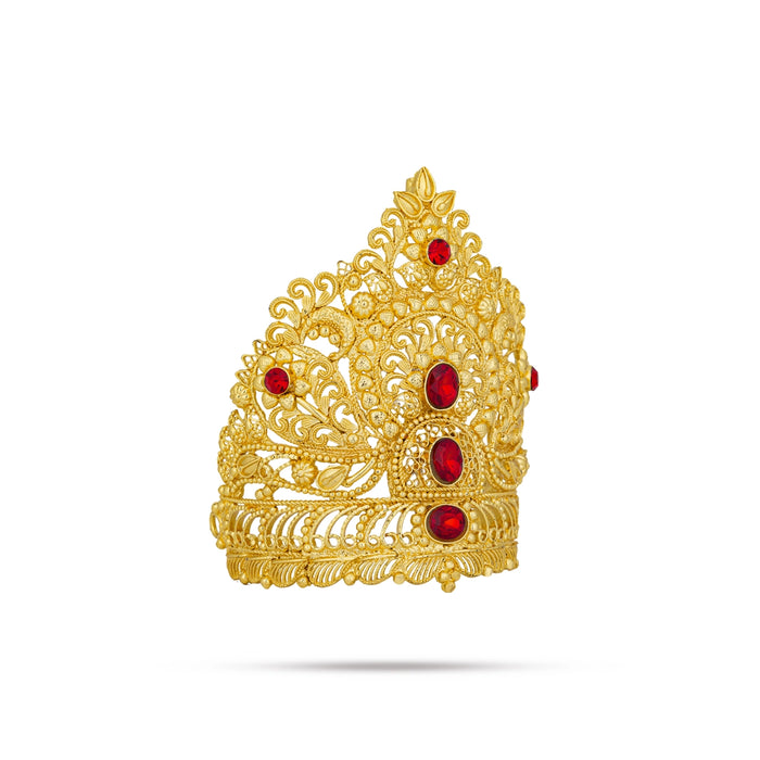 Half Kiridam - 4 x 3 Inches | Gold Polish Half Crown / Stone Kireedam for Deity Decor