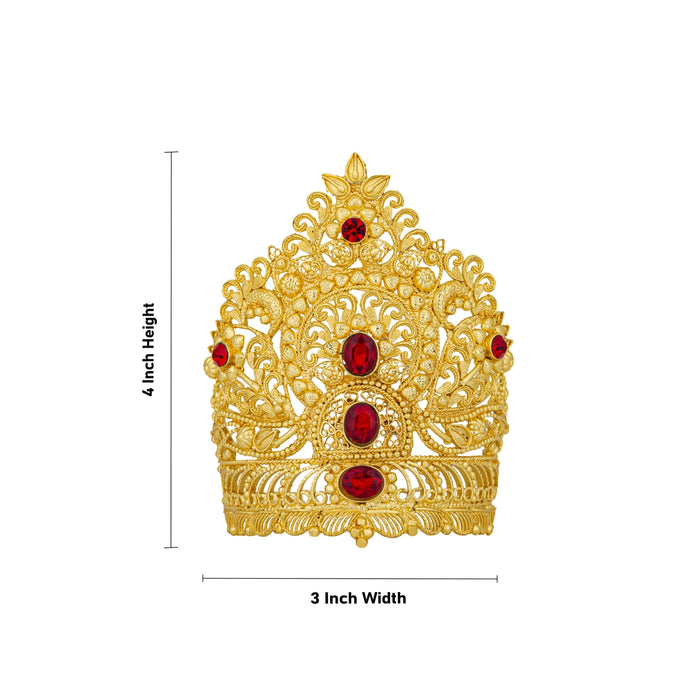 Half Kiridam - 4 x 3 Inches | Gold Polish Half Crown / Stone Kireedam for Deity Decor