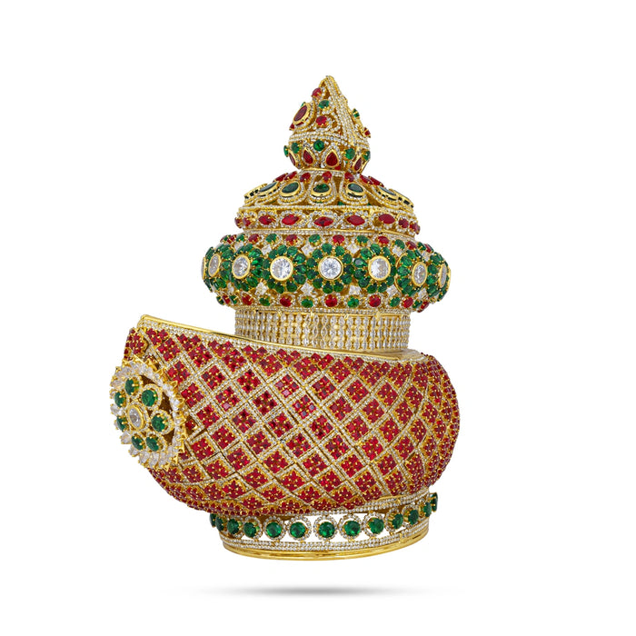Stone Crown - 10 x 5 Inches | Kireedam/ Multicolour Stone Mukut/ Kiridam for Deity