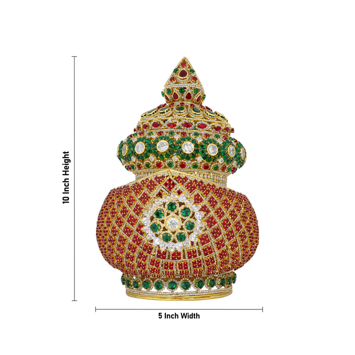 Stone Crown - 10 x 5 Inches | Kireedam/ Multicolour Stone Mukut/ Kiridam for Deity