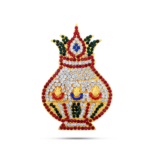 Lakshmi Design Kalash With Backstand- 3.5 X 2.5 Inches | Swamy Alangaram/Multicolour Stone Kalash Pot For Deity - Deity Accessories