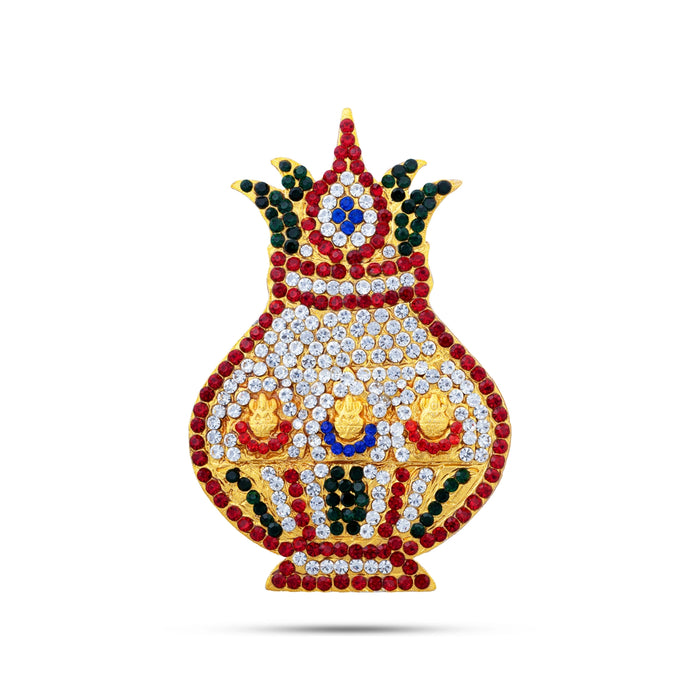 Lakshmi Design Kalash With Backstand- 3.5 X 2.5 Inches | Swamy Alangaram/Multicolour Stone Kalash Pot For Deity - Deity Accessories