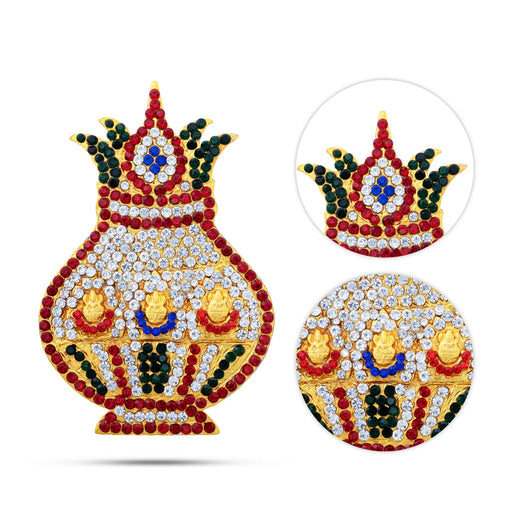Lakshmi Design Kalash With Backstand- 3.5 X 2.5 Inches | Swamy Alangaram/Multicolour Stone Kalash Pot For Deity - Deity Accessories