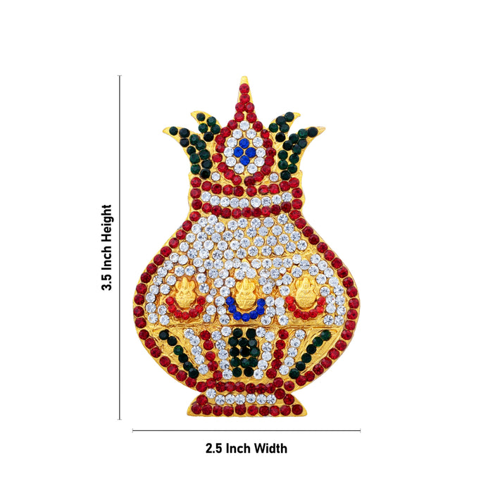 Lakshmi Design Kalash With Backstand- 3.5 X 2.5 Inches | Swamy Alangaram/Multicolour Stone Kalash Pot For Deity - Deity Accessories