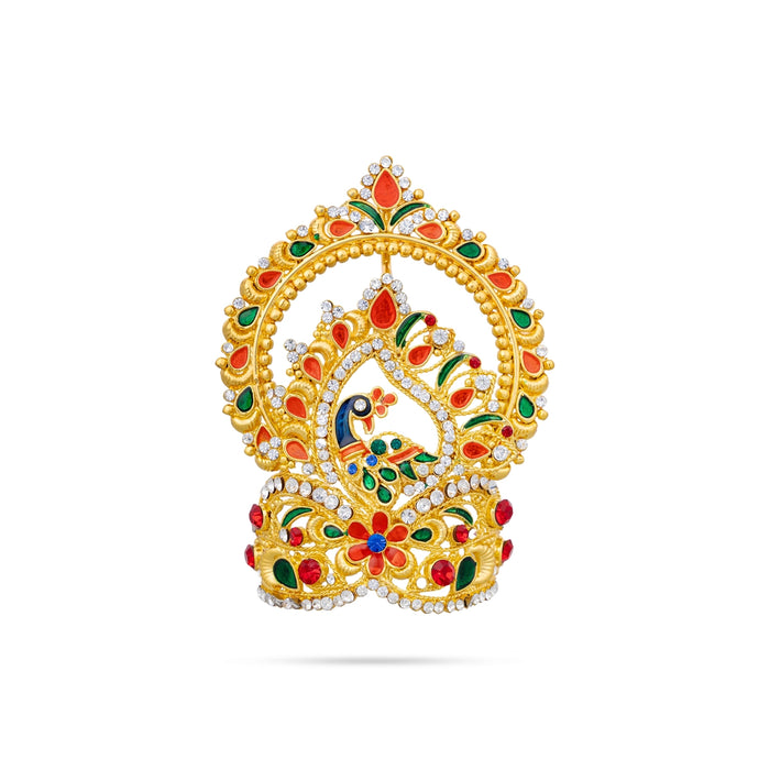 Half Crown - 4 x 2 Inches | Gold Polish Half Turban/ Half Kiridam/ Multicolour Stone Half Kireedam for Deity