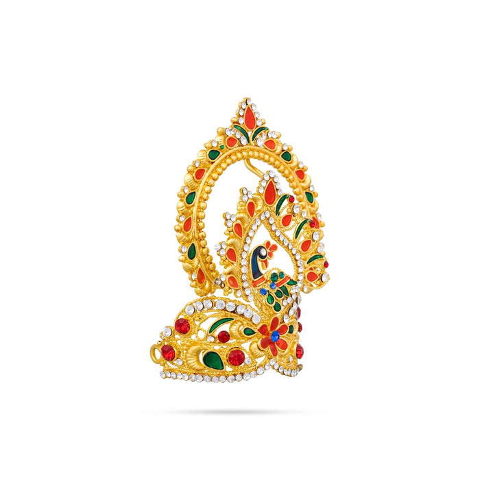Half Crown - 4 x 2 Inches | Gold Polish Half Turban/ Half Kiridam/ Multicolour Stone Half Kireedam for Deity
