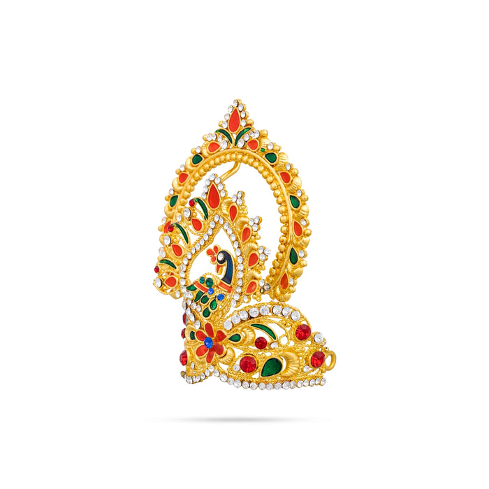 Half Crown - 4 x 2 Inches | Gold Polish Half Turban/ Half Kiridam/ Multicolour Stone Half Kireedam for Deity