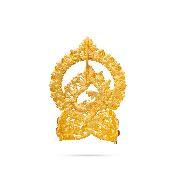 Half Crown - 4 x 2 Inches | Gold Polish Half Turban/ Half Kiridam/ Multicolour Stone Half Kireedam for Deity