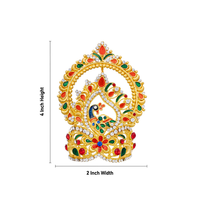 Half Crown - 4 x 2 Inches | Gold Polish Half Turban/ Half Kiridam/ Multicolour Stone Half Kireedam for Deity