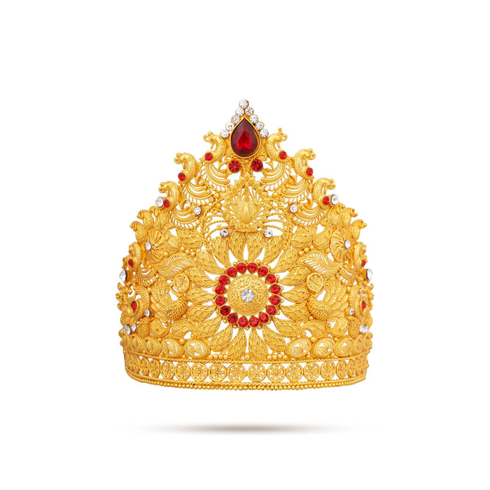 Stone Half Crown - 4.5 x 4 Inches | Stone Kireedam/ Multicolour Stone Mukut for Pooja