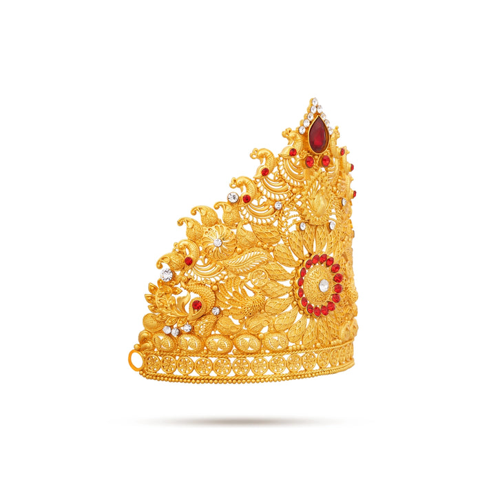 Stone Half Crown - 4.5 x 4 Inches | Stone Kireedam/ Multicolour Stone Mukut for Pooja