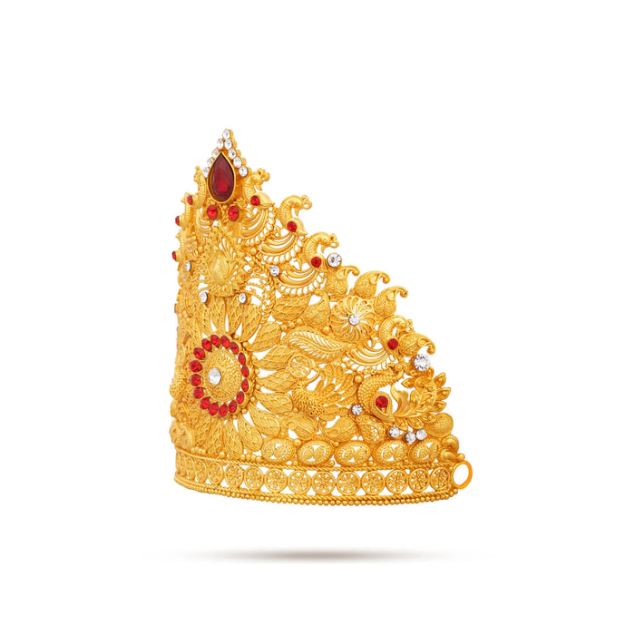 Stone Half Crown - 4.5 x 4 Inches | Stone Kireedam/ Multicolour Stone Mukut for Pooja