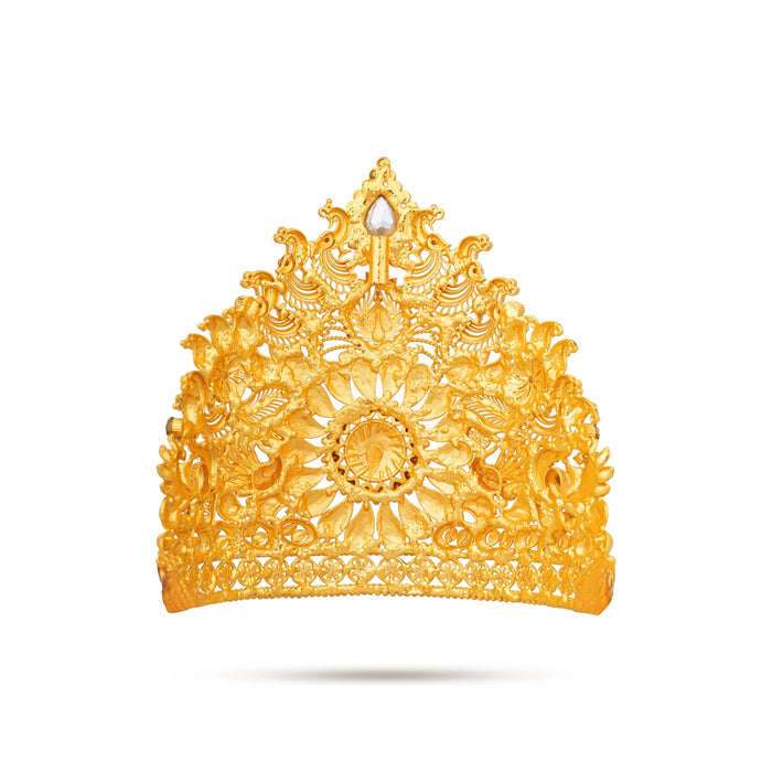 Stone Half Crown - 4.5 x 4 Inches | Stone Kireedam/ Multicolour Stone Mukut for Pooja