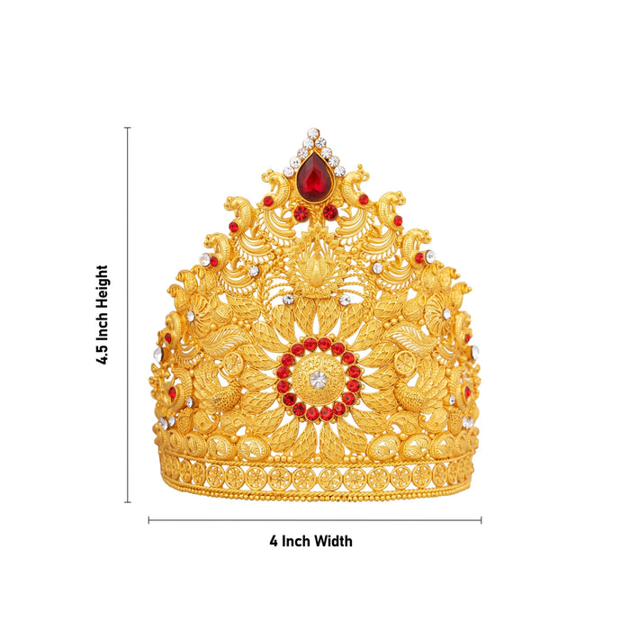 Stone Half Crown - 4.5 x 4 Inches | Stone Kireedam/ Multicolour Stone Mukut for Pooja