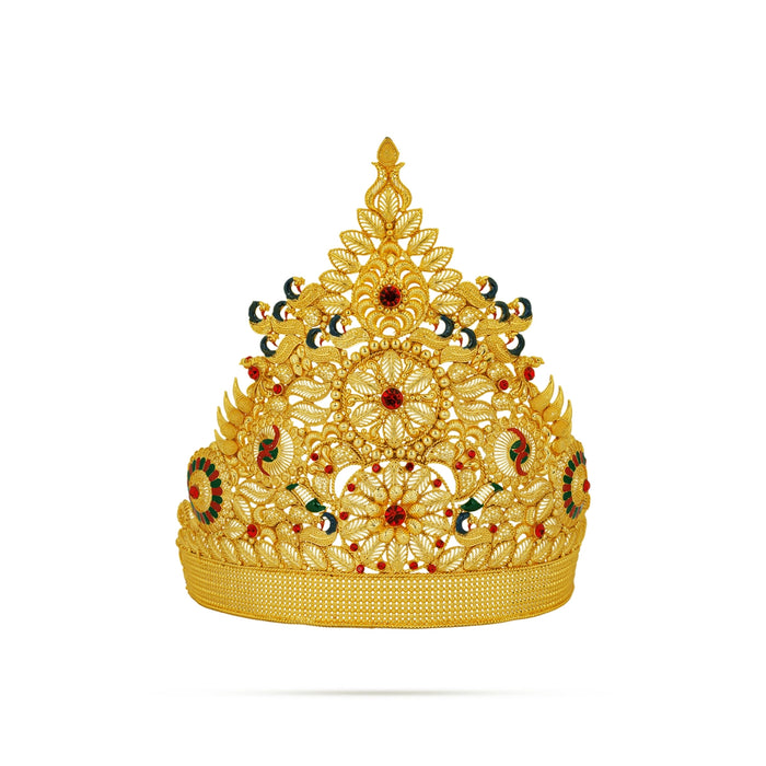 Stone Mukut - 7.5 x 7 Inches | Kiridam / MultiColour Stone Half Crown / Stone Kireedam for Deity