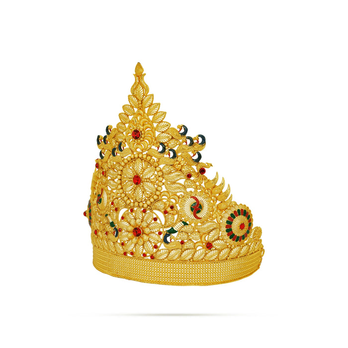 Stone Mukut - 7.5 x 7 Inches | Kiridam / MultiColour Stone Half Crown / Stone Kireedam for Deity