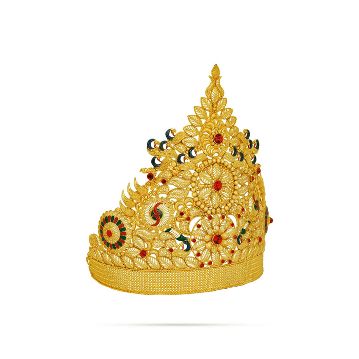 Stone Mukut - 7.5 x 7 Inches | Kiridam / MultiColour Stone Half Crown / Stone Kireedam for Deity