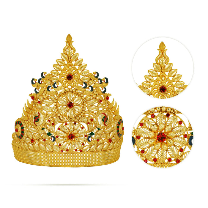 Stone Mukut - 7.5 x 7 Inches | Kiridam / MultiColour Stone Half Crown / Stone Kireedam for Deity