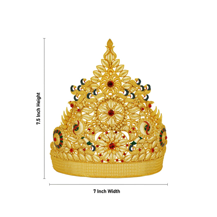 Stone Mukut - 7.5 x 7 Inches | Kiridam / MultiColour Stone Half Crown / Stone Kireedam for Deity