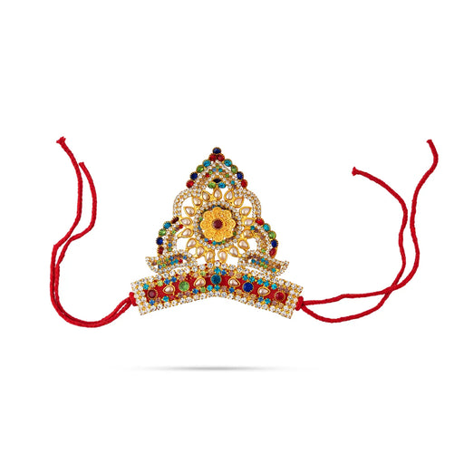 Half Stone Crown - 2.75 X 3.5 Inches | Multicolour Stone Kireedam/ Kiridam/ Mukut For Deity Decor - Head & Face Accessories