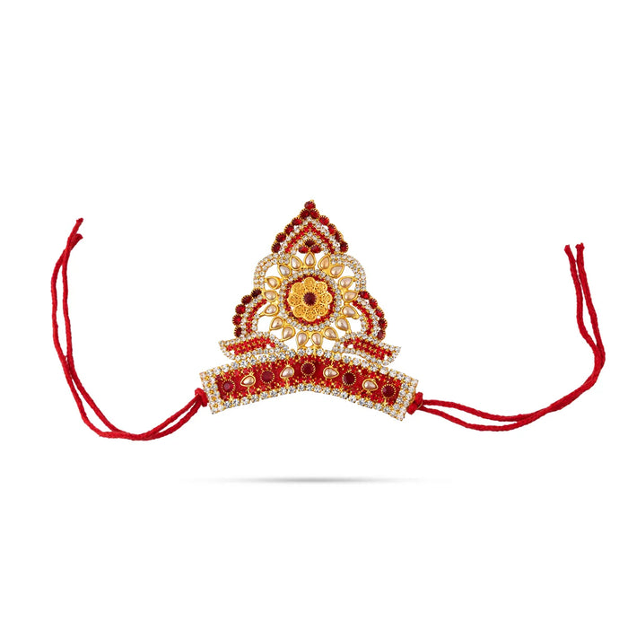 Half Stone Crown - 2.75 X 3.5 Inches | Multicolour Stone Kireedam/ Kiridam/ Mukut For Deity Decor - Head & Face Accessories
