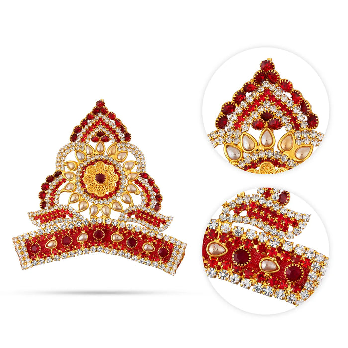 Half Stone Crown - 2.75 X 3.5 Inches | Multicolour Stone Kireedam/ Kiridam/ Mukut For Deity Decor - Head & Face Accessories