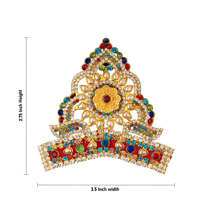 Half Stone Crown - 2.75 X 3.5 Inches | Multicolour Stone Kireedam/ Kiridam/ Mukut For Deity Decor - Head & Face Accessories