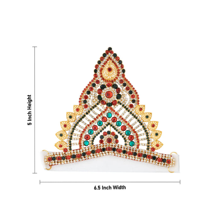 Half Stone Crown - 5 X 6.5 Inches | Multicolour Stone Kireedam/ Velcro Type Kiridam/ Mukut For Deity Decor - Head & Face Accessories