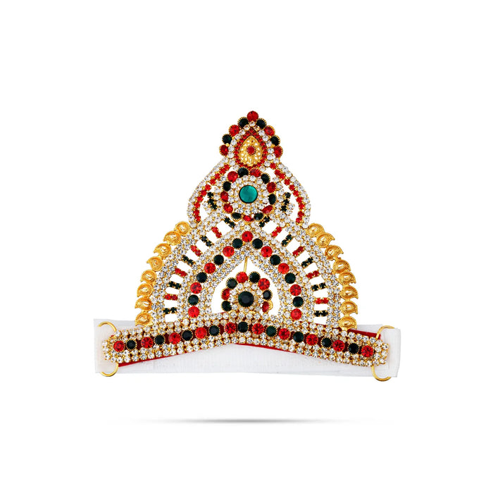 Half Stone Crown - 4 X 5.5 Inches | Multicolour Stone Kireedam/ Velcro Type Kiridam/ Mukut For Deity Decor - Head & Face Accessories