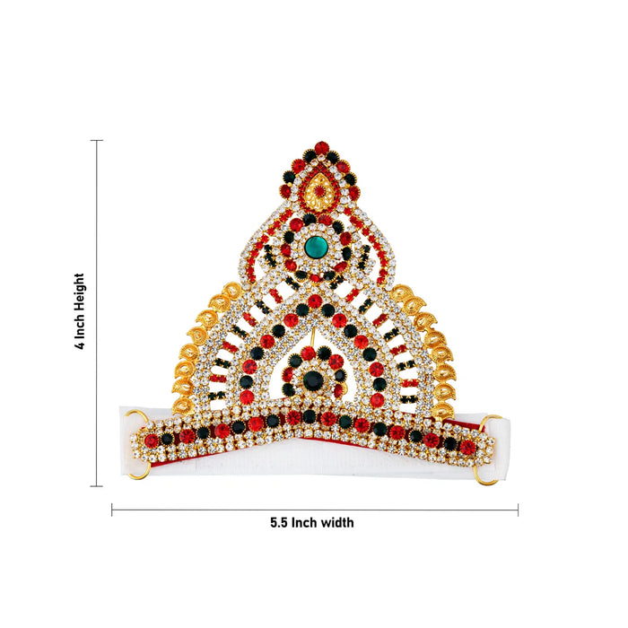 Half Stone Crown - 4 X 5.5 Inches | Multicolour Stone Kireedam/ Velcro Type Kiridam/ Mukut For Deity Decor - Head & Face Accessories