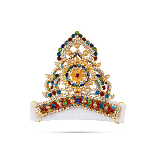 Half Stone Crown - 3.5 X 4.25 Inches | Multicolour Stone Kireedam/ Velcro Type Kiridam/ Mukut For Deity Decor - Head & Face Accessories