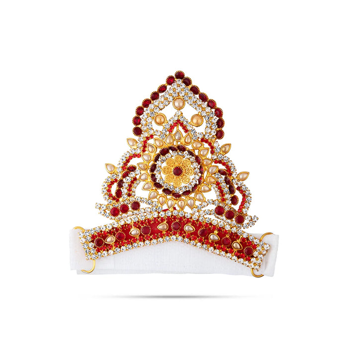 Half Stone Crown - 3.5 X 4.25 Inches | Multicolour Stone Kireedam/ Velcro Type Kiridam/ Mukut For Deity Decor - Head & Face Accessories