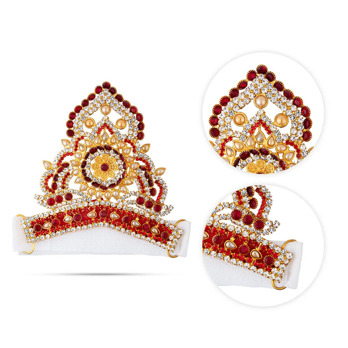 Half Stone Crown - 3.5 X 4.25 Inches | Multicolour Stone Kireedam/ Velcro Type Kiridam/ Mukut For Deity Decor - Head & Face Accessories