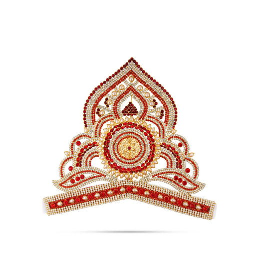 Half Stone Crown - 8.5 X 10.5 Inches | Multicolour Stone Kireedam/ Velcro Type Kiridam/ Mukut For Deity Decor - Head & Face Accessories