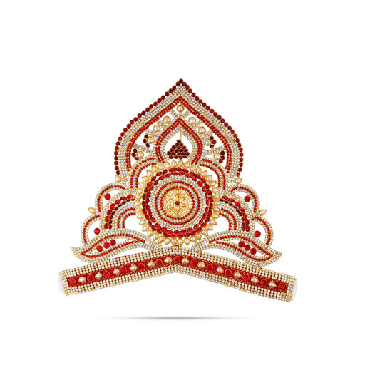 Half Stone Crown - 8.5 X 10.5 Inches | Multicolour Stone Kireedam/ Velcro Type Kiridam/ Mukut For Deity Decor - Head & Face Accessories