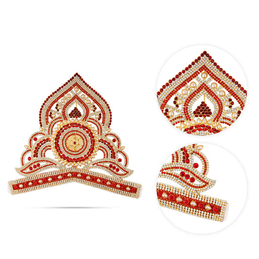 Half Stone Crown - 8.5 X 10.5 Inches | Multicolour Stone Kireedam/ Velcro Type Kiridam/ Mukut For Deity Decor - Head & Face Accessories