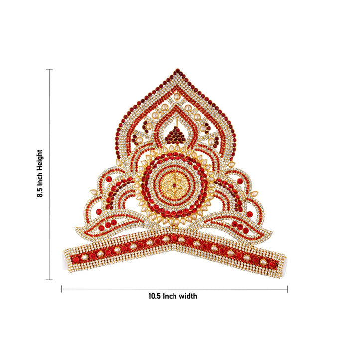 Half Stone Crown - 8.5 X 10.5 Inches | Multicolour Stone Kireedam/ Velcro Type Kiridam/ Mukut For Deity Decor - Head & Face Accessories