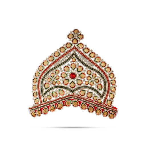 Half Stone Crown - 9.5 X 11 Inches | Multicolour Stone Kireedam/ Velcro Type Kiridam/ Mukut For Deity Decor - Head & Face Accessories