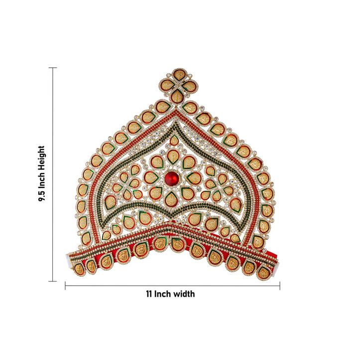 Half Stone Crown - 9.5 X 11 Inches | Multicolour Stone Kireedam/ Velcro Type Kiridam/ Mukut For Deity Decor - Head & Face Accessories