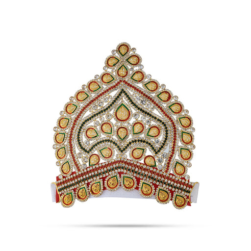 Half Stone Crown - 6 X 6 Inches | Multicolour Stone Kireedam/ Velcro Type Kiridam/ Mukut For Deity Decor - Head & Face Accessories