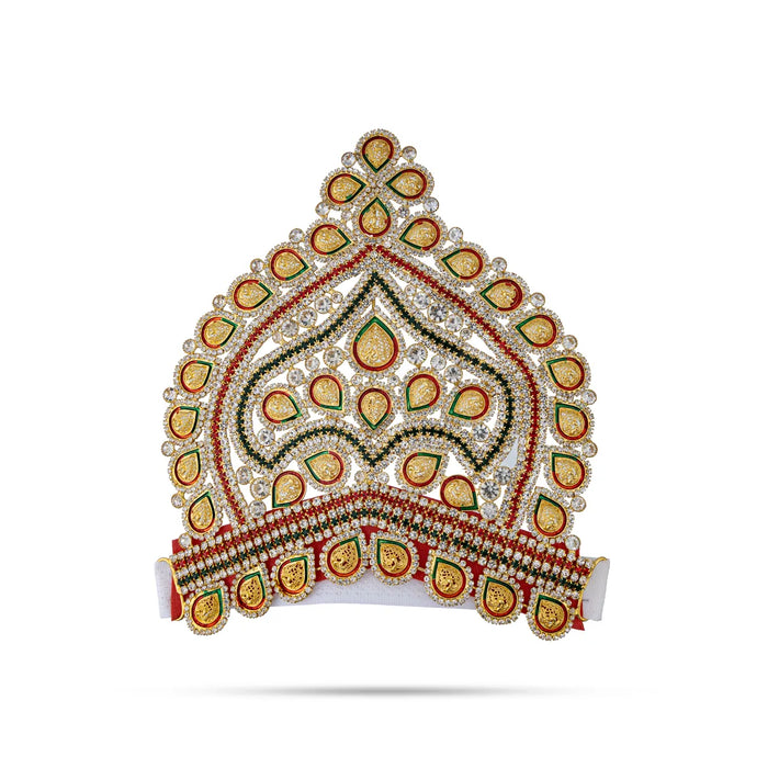 Half Stone Crown - 6 X 6 Inches | Multicolour Stone Kireedam/ Velcro Type Kiridam/ Mukut For Deity Decor - Head & Face Accessories