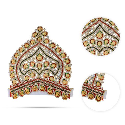 Half Stone Crown - 6 X 6 Inches | Multicolour Stone Kireedam/ Velcro Type Kiridam/ Mukut For Deity Decor - Head & Face Accessories