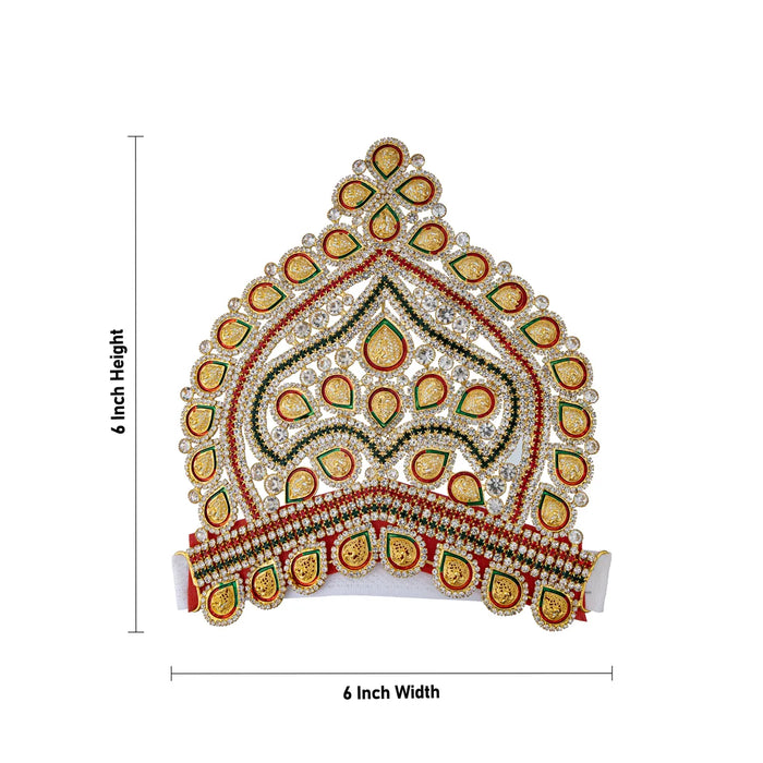 Half Stone Crown - 6 X 6 Inches | Multicolour Stone Kireedam/ Velcro Type Kiridam/ Mukut For Deity Decor - Head & Face Accessories