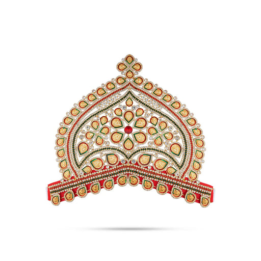 Half Stone Crown - 8 X 9.5 Inches | Multicolour Stone Kireedam/ Velcro Type Kiridam/ Mukut For Deity Decor - Head & Face Accessories